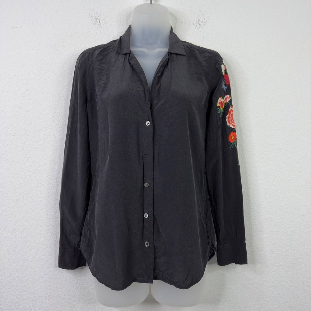 Equipment Femme Shirt Womens S Black Silk Floral Embroidered‎ Quiet Luxury Boho